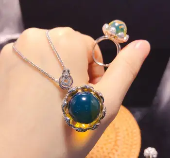 ECHSUN naravna modra oranžna s925 srebrni uhani prstan ogrlico, obesek za ženske gioielli donna argento žensk nakit set