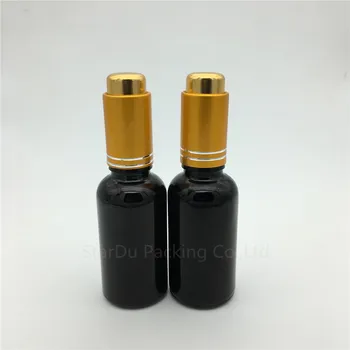 Brezplačna dostava 200pcs 50 ml črna motnega stekla eterično olje, steklenica z zlato aluminij obroč kapalko, 50cc steklene stekleničke parfuma