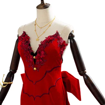 Final Fantasy VII Aerith Gainsborough Cosplay Kostum FO Aerith Obleko Rdeče Enotno Halloween Pustni Kostum Formalna Obleka Ženske