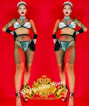 K47 Seksi pevka fazi kažejo nosi bikini modrc ženski Nosorogovo obleka, modni brvi uspešnosti obleko jumpsuit bar obleko stranka disco