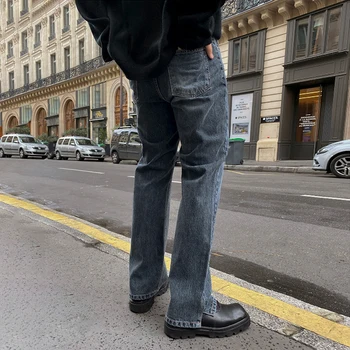 ZCSMLL Jeseni letnik jeans moške korejski moda ravne cevi ohlapne hlače priložnostno split dna trendy traper hlače nove Y4515