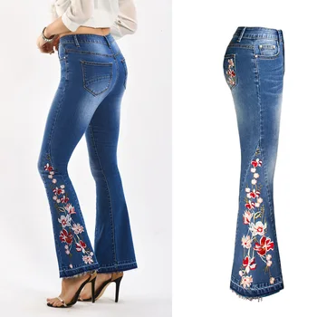 Flare Jeans Hlače Ženske Nove Priložnostne Letnik Dame Traper Visoko Pasu Stretch Hlače Žep 2020 Moda Plus Velikost Širok Noge Jeans