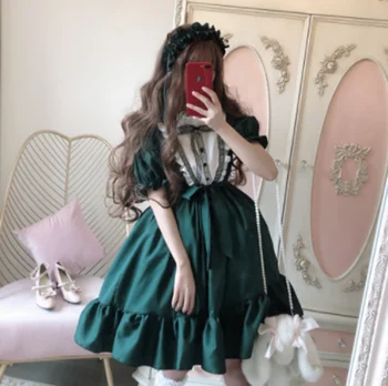 Kawaii dekle gothic lolita op loli cosplay Gotska palača sweet lolita obleko letnik čipke bowknot o-vratu viktorijanski obleko