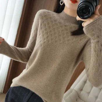 Ženski pulover barva pol visoko vratu volne pulover priložnostne ženski pulover z dolgimi rokavi prevelik priljubljena pulover vrhovi