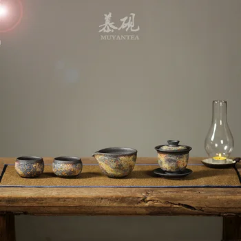 Pokrov, posodo tea cup drva gorenja ročno izdelani Sancai skledo en čaj skledo retro grobe keramike, čaj nastavite lahko dvigne