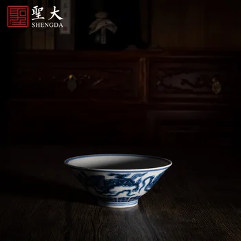 Peči, modri in beli lev vezene žogo vzorec Klobuk Pokal Jingdezhen čisto ročno izdelan iz porcelana tea cup Kung Fu čaj pokal