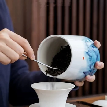 Krajinski Vzorec Keramični Čaj Kozarec Kitajski Slog Darilo Čaj Pločevinke Kositrne Folije Sveže-vodenje Čaj Caddy Gospodinjski suho Sadje Zaprti Tank
