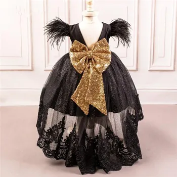 Lepe Črne Čipke Baby Girl Obleke Zabuhle Krilo Prvi Rojstni Dan Obleke Za Dekleta Dolgo Praznik Halje Velika Loka