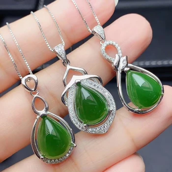 Velik obseg naravnih green jade ogrlica za ženske, nakit pravi 925 srebro kaplja vode naravnih jade dekle stranka darilo srečen gemstone