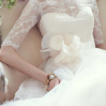 Seksi pol rokavi Poročne Obleke čoln vratu čipke a-line cvet sashes 2018 vestido de noiva casamento mati nevesta obleke