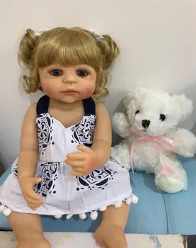 55 CM Polni Silikona Telo Blondinka Prerojeni Baby Doll Igrače Za Dekle Mehko Vinil Novorojenčka Bebe Obleko Gor Princesa Kopanje Darilo za Rojstni dan