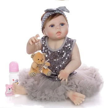 57 cm Polni Silikona Newborn Baby Doll Kot Pravi Mehko Vinil Prerojeni bebe Dekleta Dojenčkov, kopalna Kad, Tuš Igrača Otroci Darilo za Rojstni dan