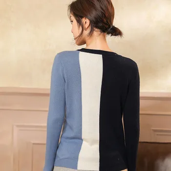 Pulover ženske 2019 jeseni in pozimi novo barvno ujemanje pulover dolgo sleeved O-vratu fashion sexy slim plesti dno bluzo