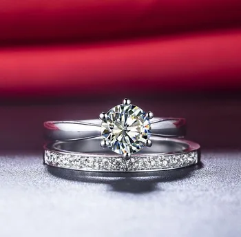Trdna 925 Sterling Srebro, Diamant Kompleti za Ženske 2Ct Set Obročev Posla Band Ring Dva prstana V En Niz