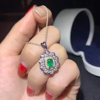 Pravi Naravni Smaragdno nakit set Naravnih Resnično Emerald 925 sterling srebro 1pc obesek,1pc obroč