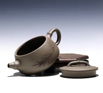 Yixing priporočljivo rong-hua wu čisto priročnik čajnik slekel rude zeleno pobarvane vklesan bambusa kamen gourd zajemalko 200 kp