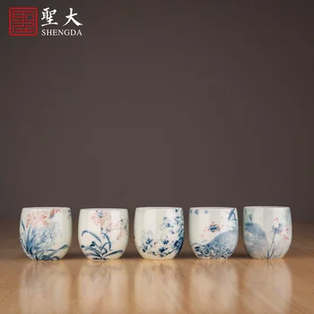 Modra in bela prostoročno brushwork v tradicionalni Kitajski high-end čaj, čisto ročno ročno izdelani čaj kungfu skodelice čaja