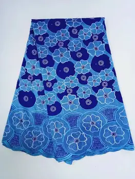 5 Yds/pc Krasne modre afriške bombažne tkanine z cvet design švicarski voile čipke za oblačila BC150-3