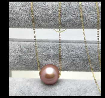 Elegantno 11-12 mm sladkovodnih krog sivke pearl obesek 18 inch 14k