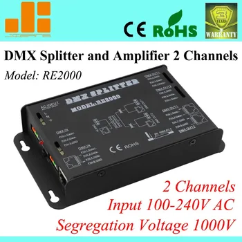 Brezplačna Dostava Priljubljena DMX cepilec, Digitalni signalni ojačevalnik, RJ45 & Zatiči terminal 2-kanalni izhod RE2000