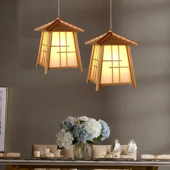 Ustvarjalne Japonski Tatami Slog E27 LED Lesa Luč Hiša Obliko Toplo Kabel Obesek Luč za Dinging Soba, Bar Rastaurant Doma