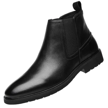 Moške priložnostne poslovnih poroko formalno obleko jeseni, pozimi škornji črni pravega usnja čevlji gospod chelsea boot gleženj botas