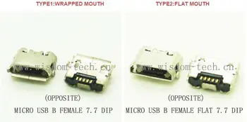1000pcs/veliko Mikro USB priključek ženski B tip vtičnice priključek za 7,7 DIP 5P (OPPOISITE)ZAVITI/RAVNO USTA