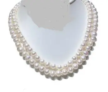 2row 7-8 mm za belo, debelo žensk Sladkovodnih biserna ogrlica, Kristalno cirkon nakit dodatki
