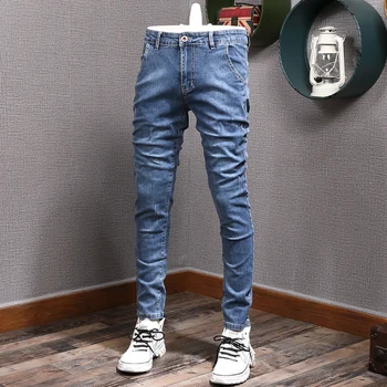 Korejskem Slogu Modne Moške Jeans Retro Modra Elastična Slim Fit Ripped Kavbojke Moški Letnik Oblikovalec Priložnostne Stretch Denim Svinčnik Hlače