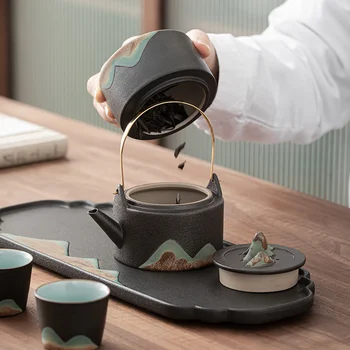 Japonski Ročno Poslikane Oddaljenih Hribih Grobe Keramike Zanke-ravna Čajnik Ročno Gospodinjski Kung Fu Čaj, Set Čaj Slovesnosti Drinkware