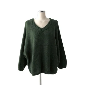 2020 Padec Ženska Jopica seksi svoboden globoko v-vratu, rami pulover zelena bela knitter vrhovi korejski Zimski pulover, Oblačila CL780