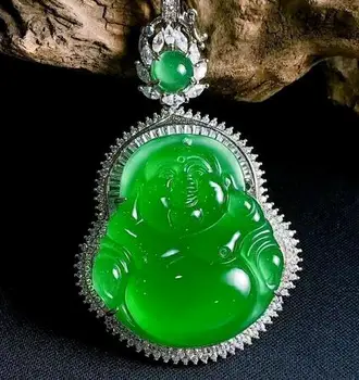 Nakit naravnih 925 sterling srebro vdelan led zeleno Maitreja Buda diamond kapljice obesek agate jade Topaz obesek