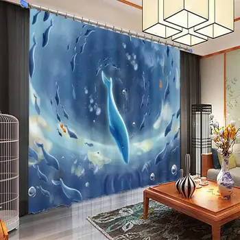 3D Zavese Nova Zasnova Podmornice Delfini 3D Photo Blackout Zavese Za Posteljni Sobi, Dnevna soba Hotela Domov Blago, Zavese