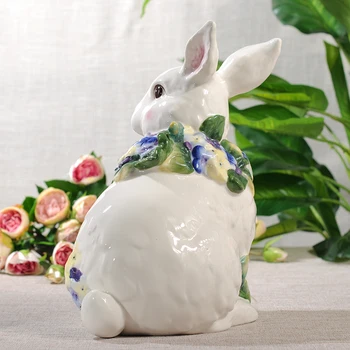 Lepe keramične cvetovi beli zajec kip doma dekor obrti soba dekoracijo predmetov zajec ornament porcelan figurice živali