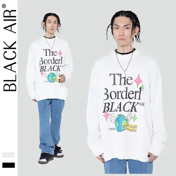 BLACKAIR Zemlji pismo tiskanja prevelik pulover hip-hop retro moški pulover stiski ohlapno okoli vratu zimski pulover moških LM23