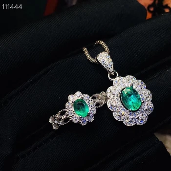 KJJEAXCMY boutique nakita 925 Srebro-vdelan Naravnih Smaragdno Lady, Ogrlica, Uhani Vzmetenje Dva-delni Set za Podporo Detectio