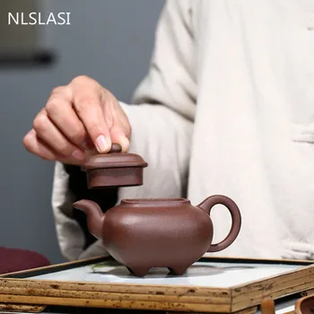 Yixing čaj lonci, Vijolična Gline Čajnik Surove rude Vijolično Blato Kvadratnih grelnik vode Kitajski Znanih Ročno Boutique Čaj nastavite Darila 170 ml