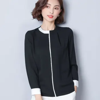 New2018 moda za ženske stojalo ovratnik šivom barve šifon majica z dolgimi rokavi preprost svoboden ženski šifon majica dnu shirtL285