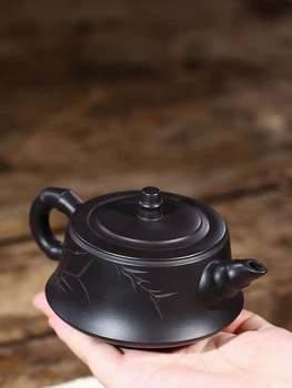 Novo kotirajo na označene čaj pot 7 infuser luknje ročno izrezljane Kitajski znak pravi yixing zisha black zhu gline lonec čaja sta Kitajska