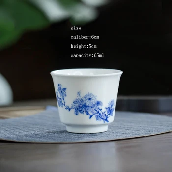 Tea Cup, Ročno izdelan Keramični Modre in Bele Porcelanaste Čaj Skledo Kitajski Kung Fu Čaj Nastavite Drinkware Jingdezhen Teaware Puer Skodelice Darilo