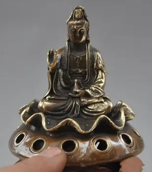 Označena Budizem Medenina lotus sedež Bodhisattva Kwan-Yin GuanYin kipi 150mm Višina Vrt Dekoracijo realno Medenina