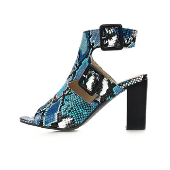 Sianie Tianie 2020 poletje seksi kača python kože tiskanja proviriti toe čevlji, sandali, čevlji za 8 cm blok visokih petah izrežemo ženske sandali