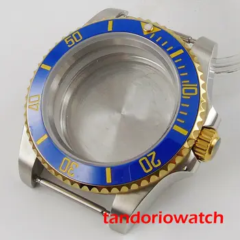 40 mm Zlato Prevlečeno iz Nerjavečega Jekla Watch Primeru, Modro Ploščo Sapphire Kristalno brez Lupo, Primerni za Gibanje NH35
