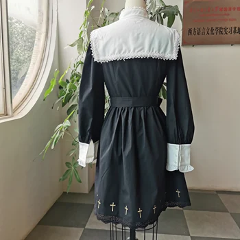Lolita Ženske obleke Križ Vezenje Nov Modni Goth Srednjeveški Retro Čipke Luč Rokav Gothic Obleke 3XL Velikem Zamahu Vestidos
