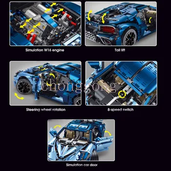 Čisto nov T5004 1:8 pločevine deli modra vijolična 3728PCS hitrosti športni avto moc gradnik modela izobraževalne igrače darilo za rojstni dan