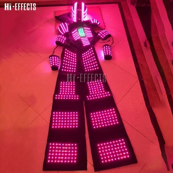 LED Luči Kostume LED Robot Obleko za noč Čarovnic LED robot kostum s čelado Pisane led robot oblačila Festival DJ Kažejo, Rekviziti